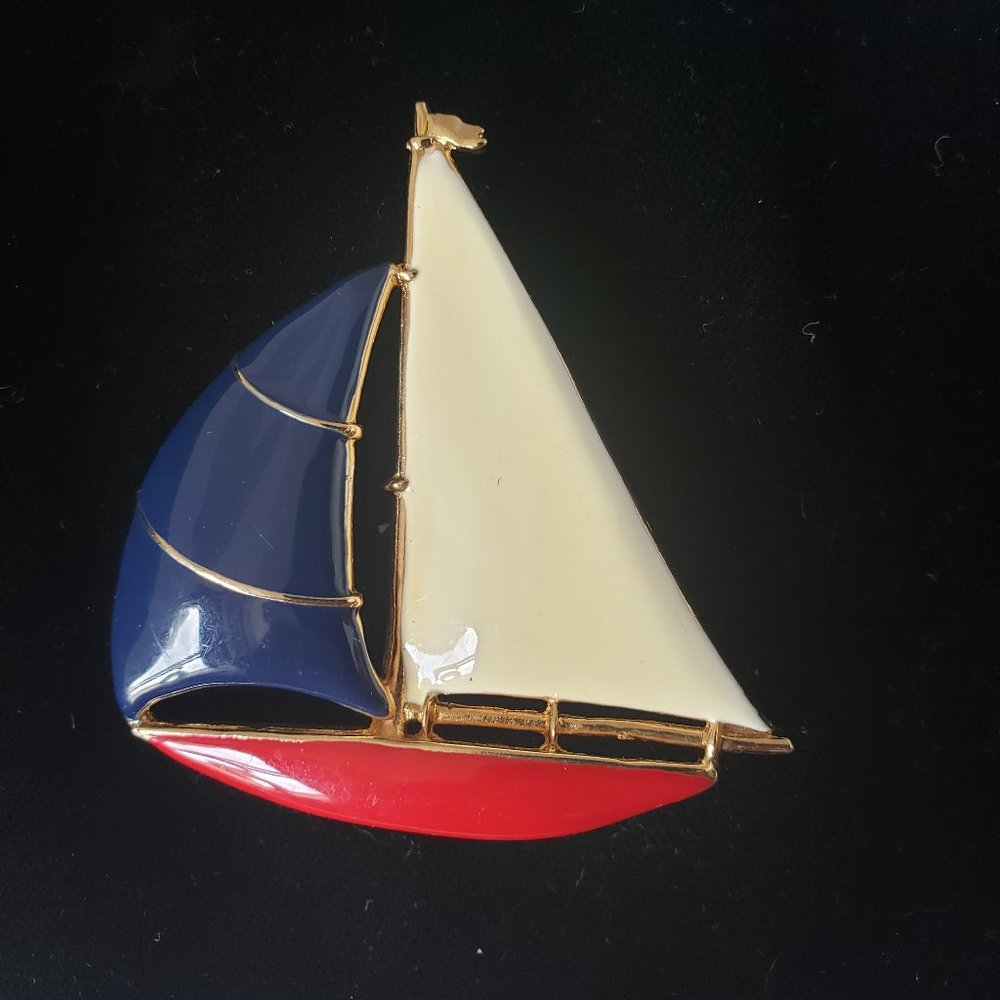 Vintage Detailed Enamel Sailboat Brooch